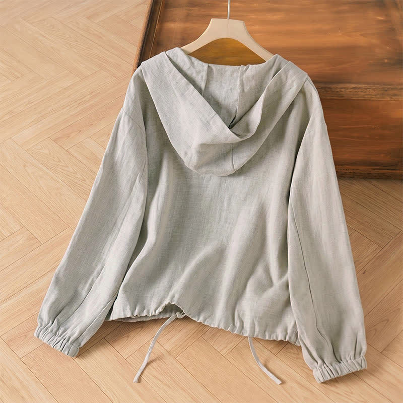 Buddha Stones Lässige, minimalistische Sommerjacke für Damen mit Kordelzug und Tasche - image 3