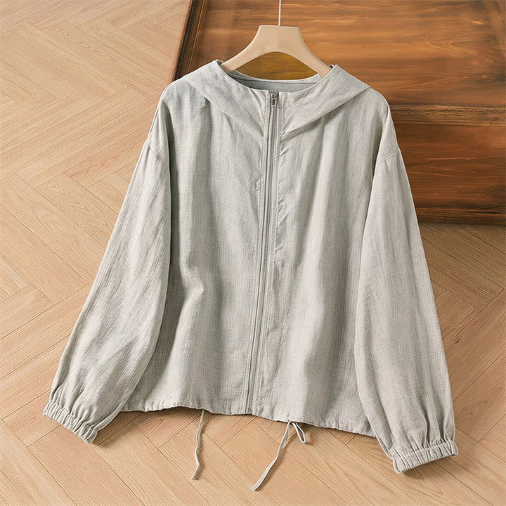 Buddha Stones Lässige, minimalistische Sommerjacke für Damen mit Kordelzug und Tasche - image 4