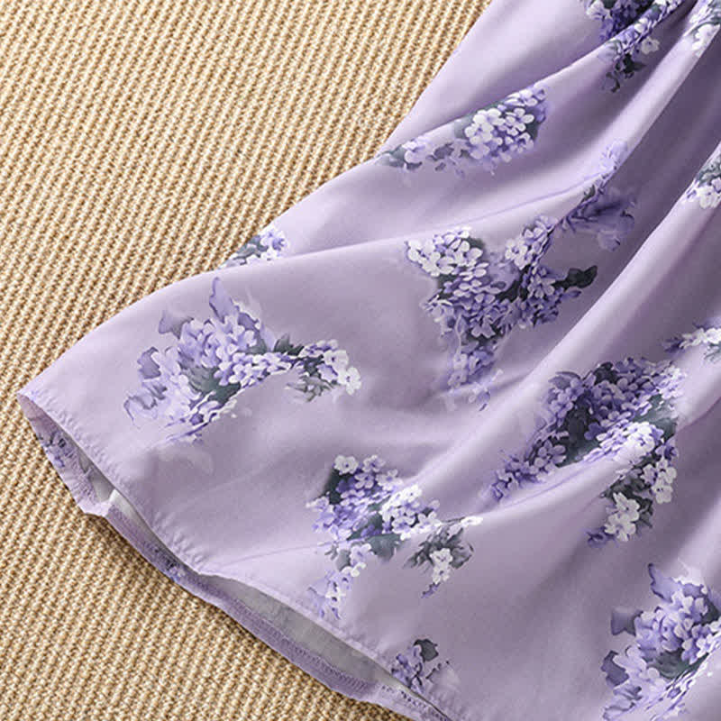 Buddha Stones Sommerliches, lässig-elegantes Kurzarmkleid mit Kordelzug, Blumenmuster und Tasche für Damen, Damen, Kurzarm, mit Tasche - image 10