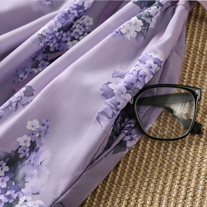 Buddha Stones Sommerliches, lässig-elegantes Kurzarmkleid mit Kordelzug, Blumenmuster und Tasche für Damen, Damen, Kurzarm, mit Tasche - image 9
