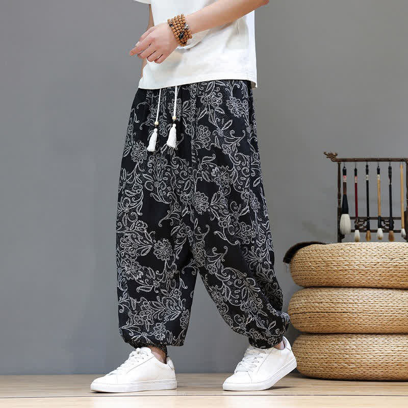 Buddha Stones Lässige Vintage-Herren-Haremshose mit Kordelzug und Blumenmuster, Knöchelhoch, mit Tasche - Schwarz - US/UK/AU46, EU56 (5XL) - image 18