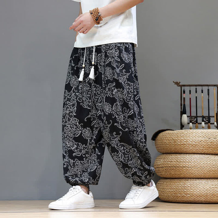 Buddha Stones Lässige Vintage-Herren-Haremshose mit Kordelzug und Blumenmuster, Knöchelhoch, mit Tasche - Schwarz - US/UK/AU46, EU56 (5XL) - image 18