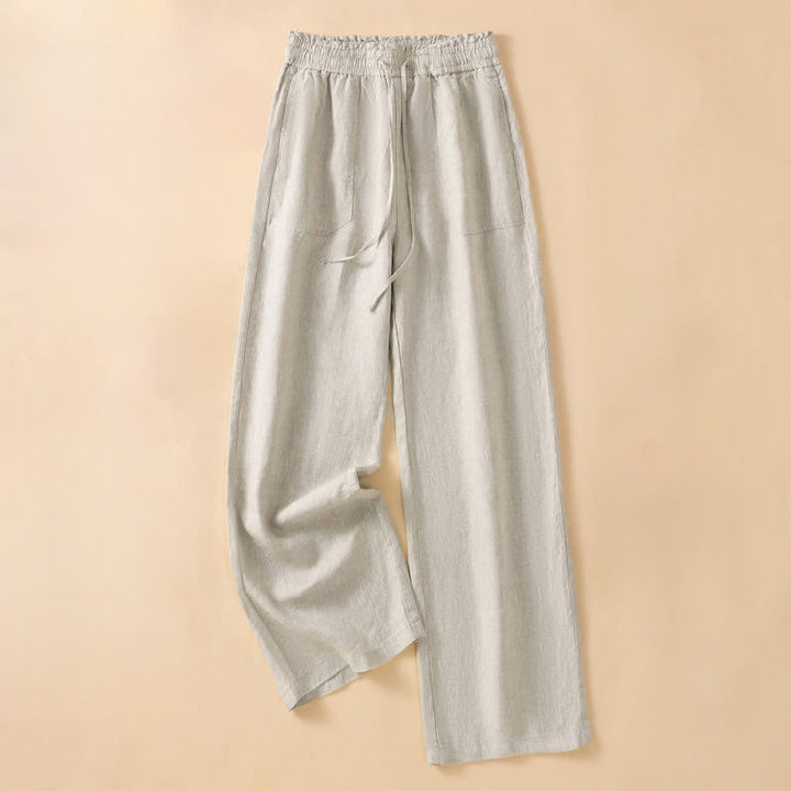 Buddha Stones Lässige, minimalistische Sommerhose mit Kordelzug, geradem Bein und Tasche - Beige - US8-10, UK/AU12-14, EU40-42 (2XL) - image 0