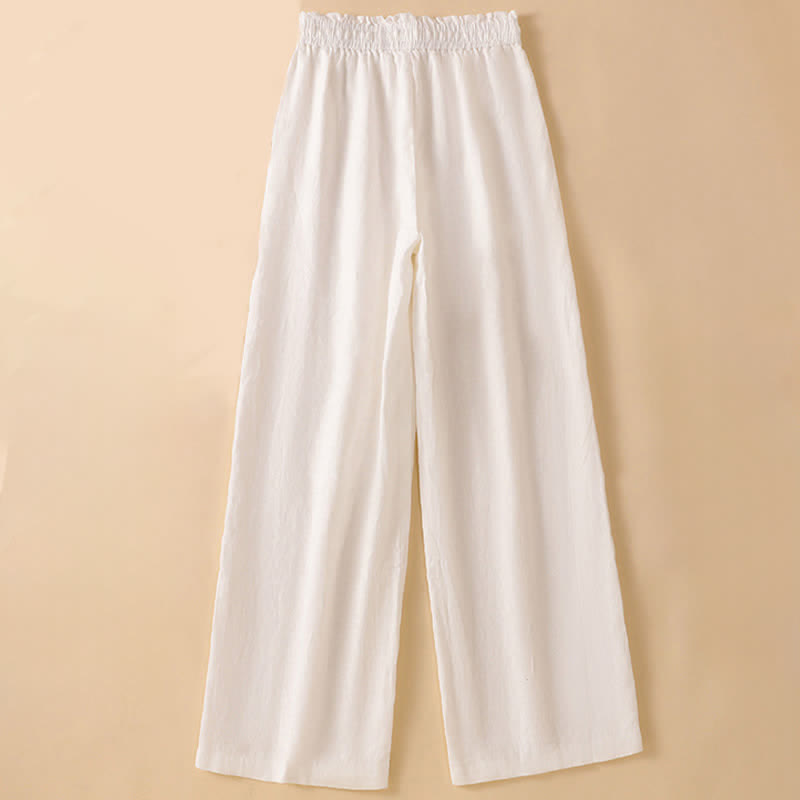 Buddha Stones Lässige, minimalistische Sommerhose mit Kordelzug, geradem Bein und Tasche - image 28