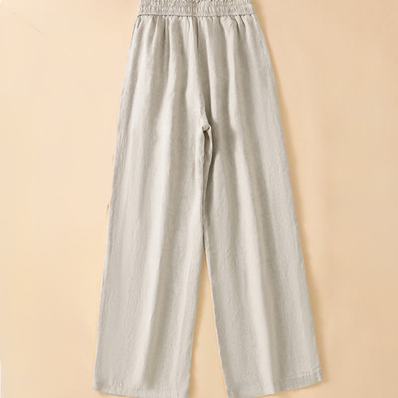 Buddha Stones Lässige, minimalistische Sommerhose mit Kordelzug, geradem Bein und Tasche - image 1