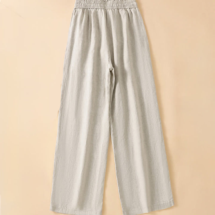 Buddha Stones Lässige, minimalistische Sommerhose mit Kordelzug, geradem Bein und Tasche - image 1