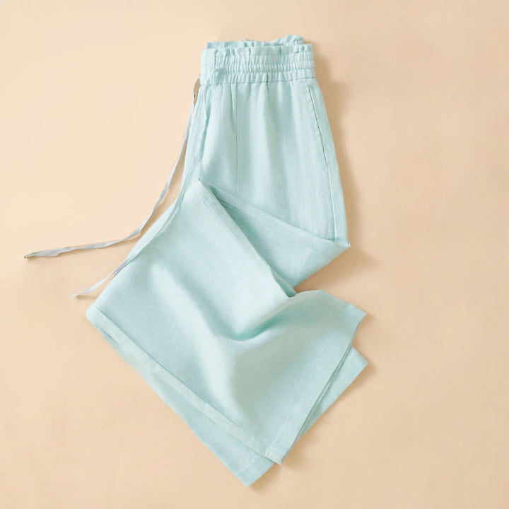 Buddha Stones Lässige, minimalistische Sommerhose mit Kordelzug, geradem Bein und Tasche - image 16