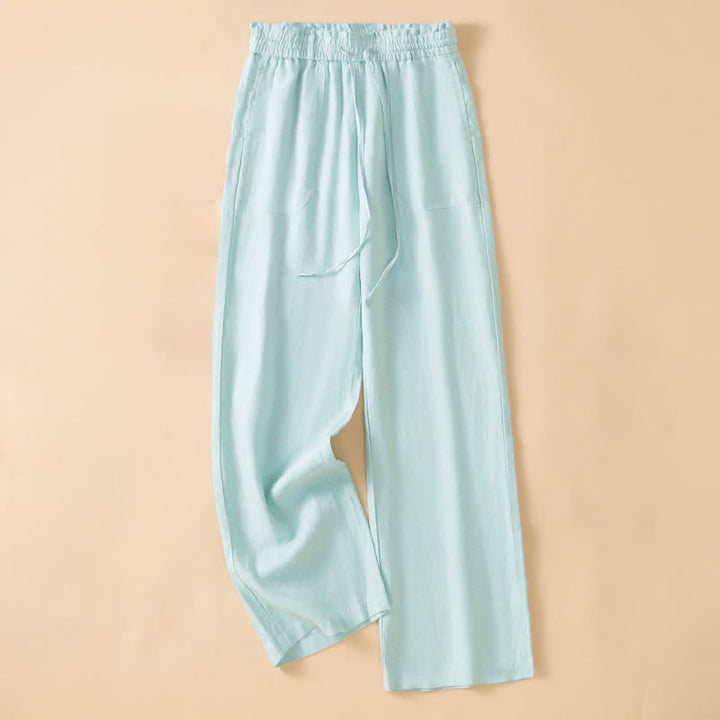 Buddha Stones Lässige, minimalistische Sommerhose mit Kordelzug, geradem Bein und Tasche - Hellcyan - US8-10, UK/AU12-14, EU40-42 (2XL) - image 14