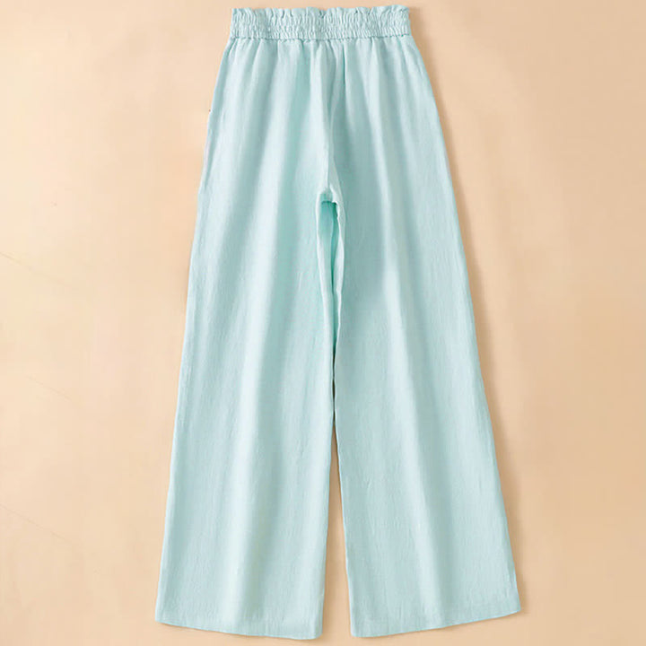 Buddha Stones Lässige, minimalistische Sommerhose mit Kordelzug, geradem Bein und Tasche - image 15
