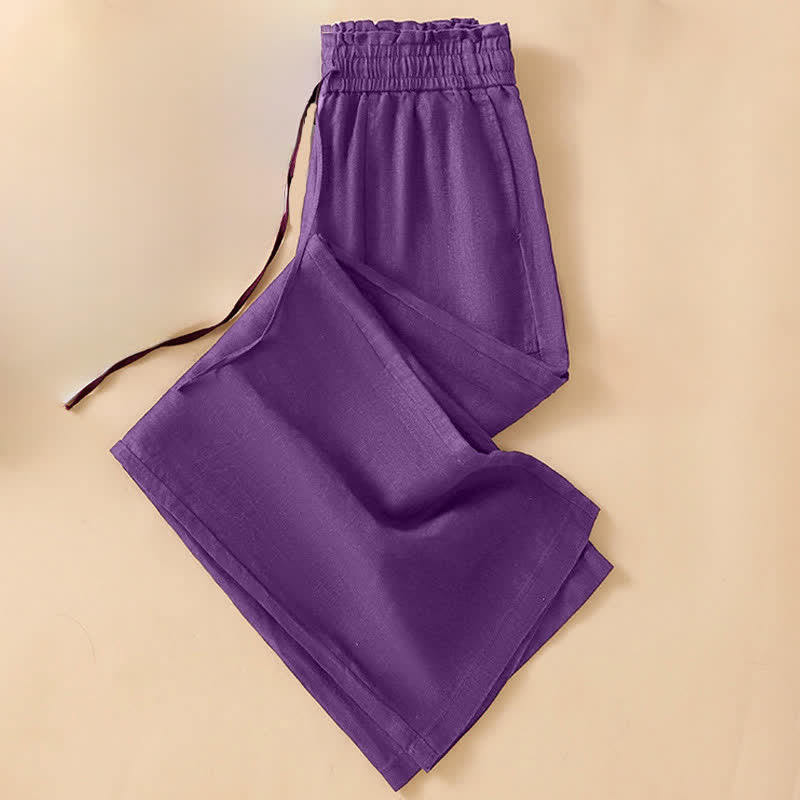 Buddha Stones Lässige, minimalistische Sommerhose mit Kordelzug, geradem Bein und Tasche - image 23