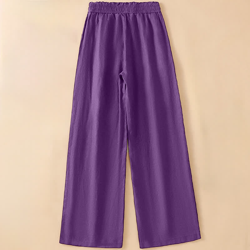 Buddha Stones Lässige, minimalistische Sommerhose mit Kordelzug, geradem Bein und Tasche - image 22