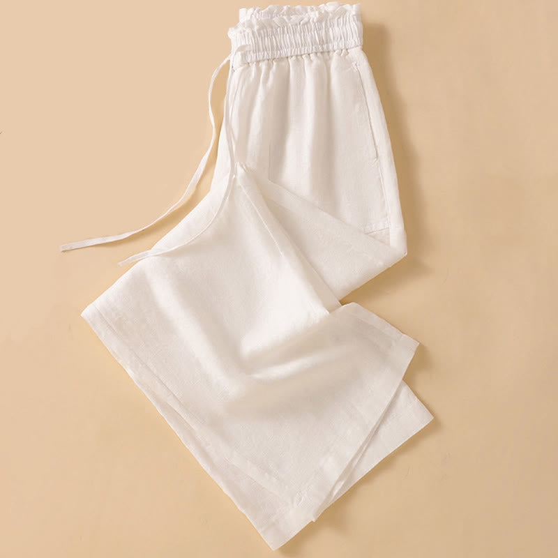 Buddha Stones Lässige, minimalistische Sommerhose mit Kordelzug, geradem Bein und Tasche - image 29