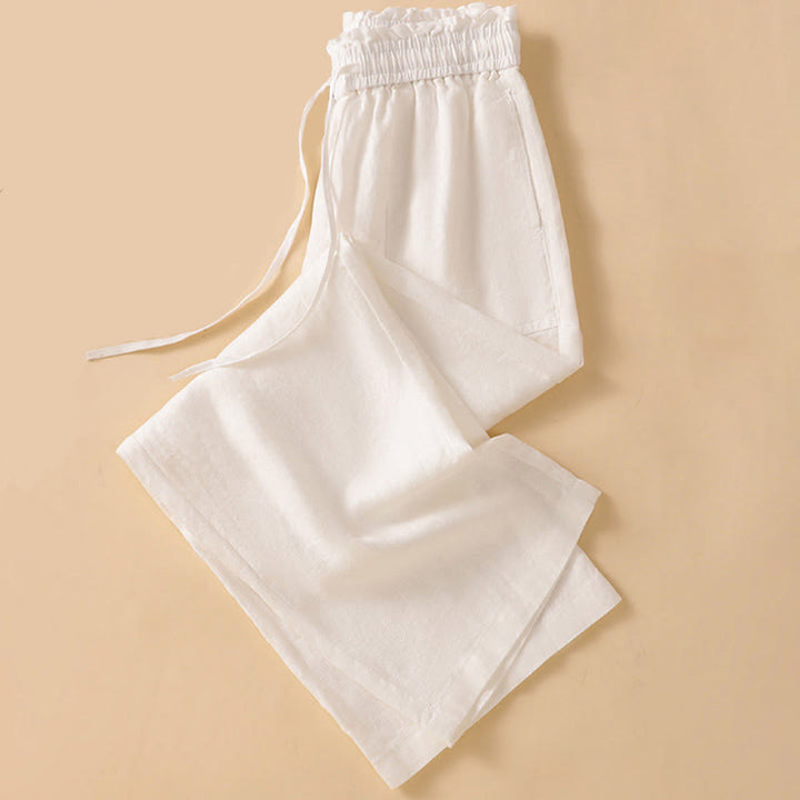 Buddha Stones Lässige, minimalistische Sommerhose mit Kordelzug, geradem Bein und Tasche - image 29