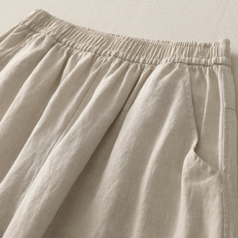 Buddha Stones Sommer-Damenhose mit weitem Bein und Taschen, einfarbig, elastischer Bund - image 1