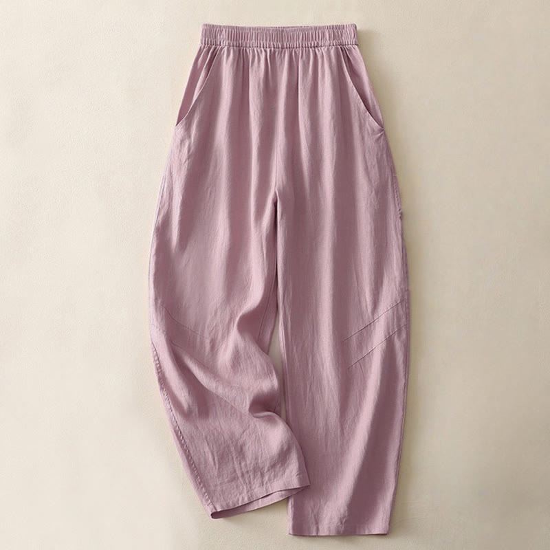 Buddha Stones Sommer-Damenhose mit weitem Bein und Taschen, einfarbig, elastischer Bund - Violett - US 8-10, UK/AU 12-14, EU 40-42 (2XL) - image 8