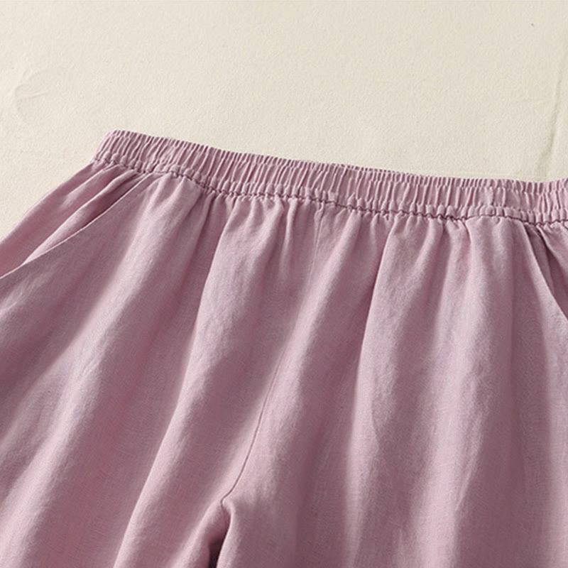 Buddha Stones Sommer-Damenhose mit weitem Bein und Taschen, einfarbig, elastischer Bund - image 10