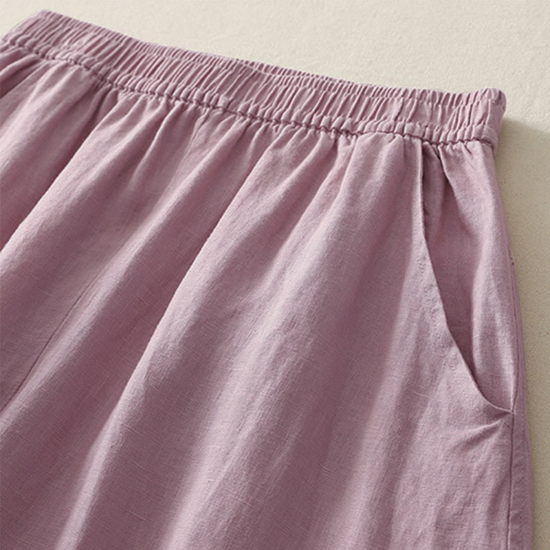 Buddha Stones Sommer-Damenhose mit weitem Bein und Taschen, einfarbig, elastischer Bund - image 9