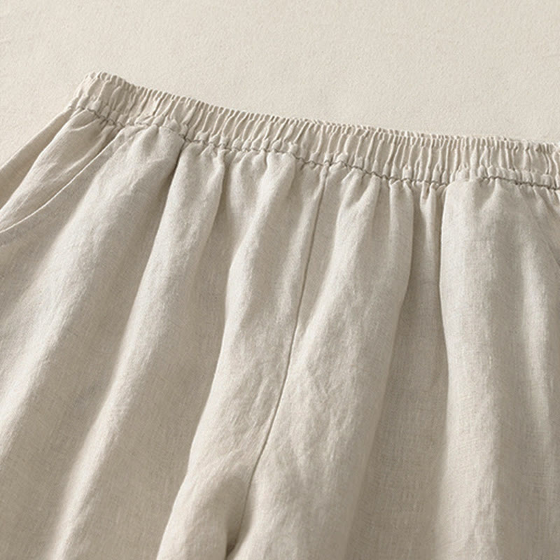 Buddha Stones Sommer-Damenhose mit weitem Bein und Taschen, einfarbig, elastischer Bund - image 2