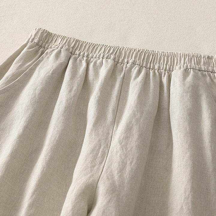 Buddha Stones Sommer-Damenhose mit weitem Bein und Taschen, einfarbig, elastischer Bund - image 2