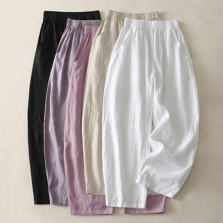Buddha Stones Sommer-Damenhose mit weitem Bein und Taschen, einfarbig, elastischer Bund - image 26