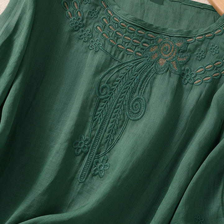 Buddha Stones ​​– Künstlerisches, schlichtes, floral besticktes Design – Damen-T-Shirt mit Rundhalsausschnitt und Puffärmeln (halbe Ärmel) - image 22