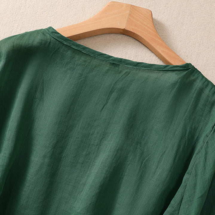 Buddha Stones ​​– Künstlerisches, schlichtes, floral besticktes Design – Damen-T-Shirt mit Rundhalsausschnitt und Puffärmeln (halbe Ärmel) - image 21