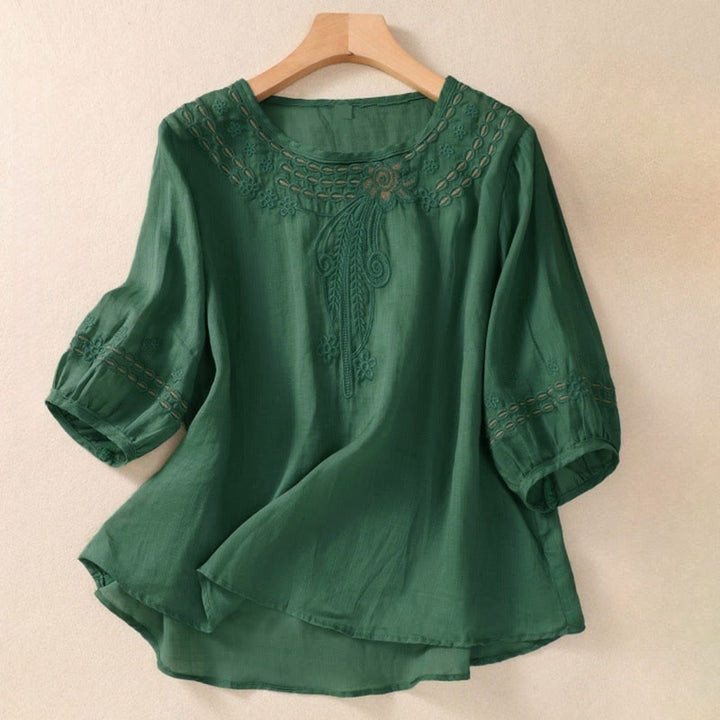 Buddha Stones ​​– Künstlerisches, schlichtes, floral besticktes Design – Damen-T-Shirt mit Rundhalsausschnitt und Puffärmeln (halbe Ärmel) - Dunkelgrün - US 8-10, UK/AU 12-14, EU 40-42 (2XL) - image 19