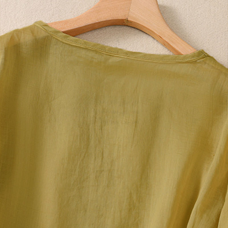 Buddha Stones ​​– Künstlerisches, schlichtes, floral besticktes Design – Damen-T-Shirt mit Rundhalsausschnitt und Puffärmeln (halbe Ärmel) - image 15