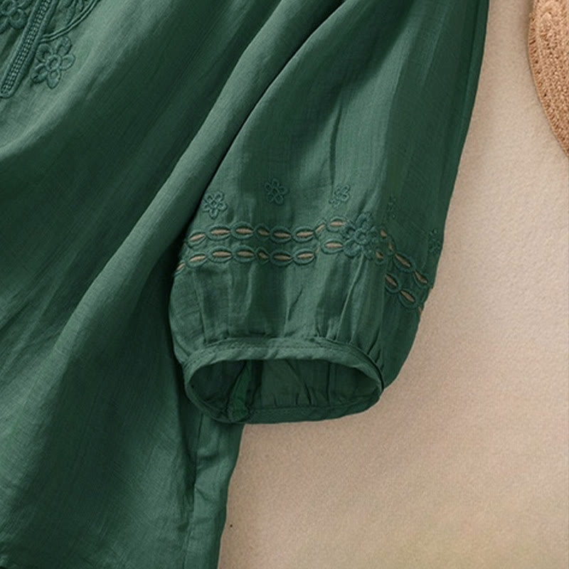 Buddha Stones ​​– Künstlerisches, schlichtes, floral besticktes Design – Damen-T-Shirt mit Rundhalsausschnitt und Puffärmeln (halbe Ärmel) - image 23