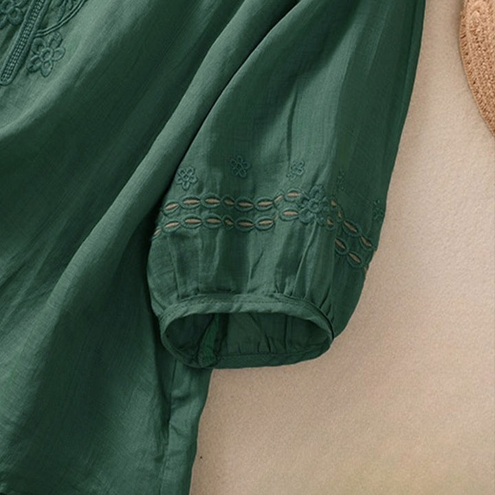 Buddha Stones ​​– Künstlerisches, schlichtes, floral besticktes Design – Damen-T-Shirt mit Rundhalsausschnitt und Puffärmeln (halbe Ärmel) - image 23