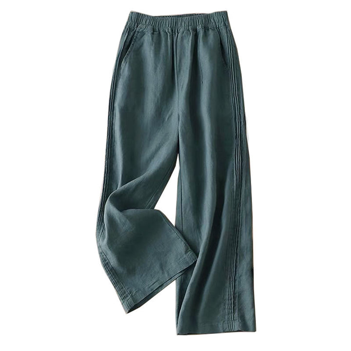 Buddha Stones Freizeithose für Damen, einfarbig, mit Seitenfalten, weitem Bein und Taschen aus Viskose - image 11