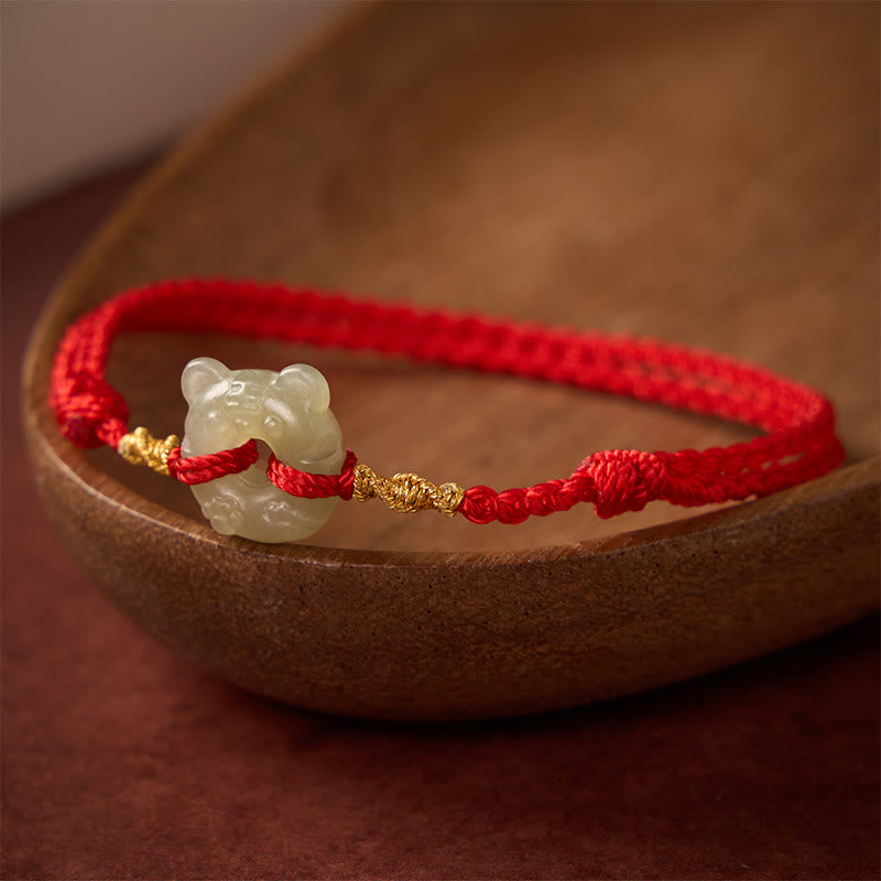 Buddha Stones Jade-Tigerkopf-Friedensschnalle, rotes Wohlstandsarmband - image 2