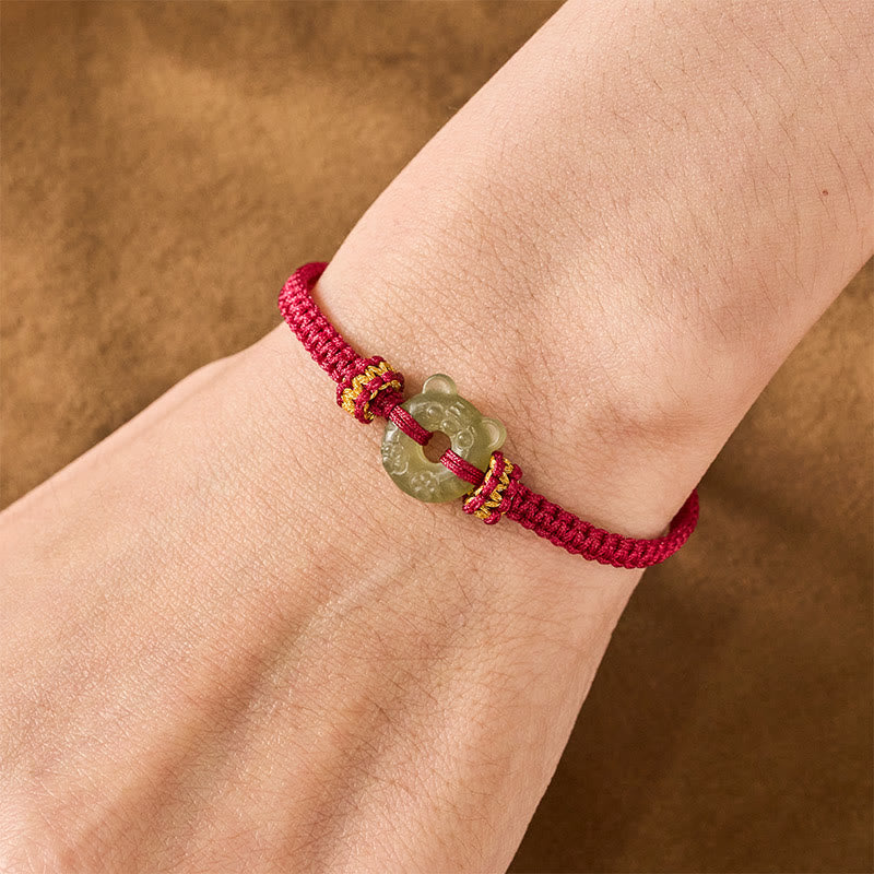 Buddha Stones Jade-Tigerkopf-Design, Friedensschnalle, geflochtenes rotes Armband - image 4