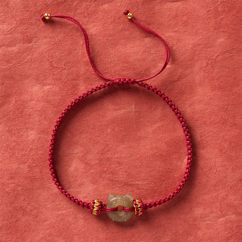 Buddha Stones Jade-Tigerkopf-Design, Friedensschnalle, geflochtenes rotes Armband - image 3