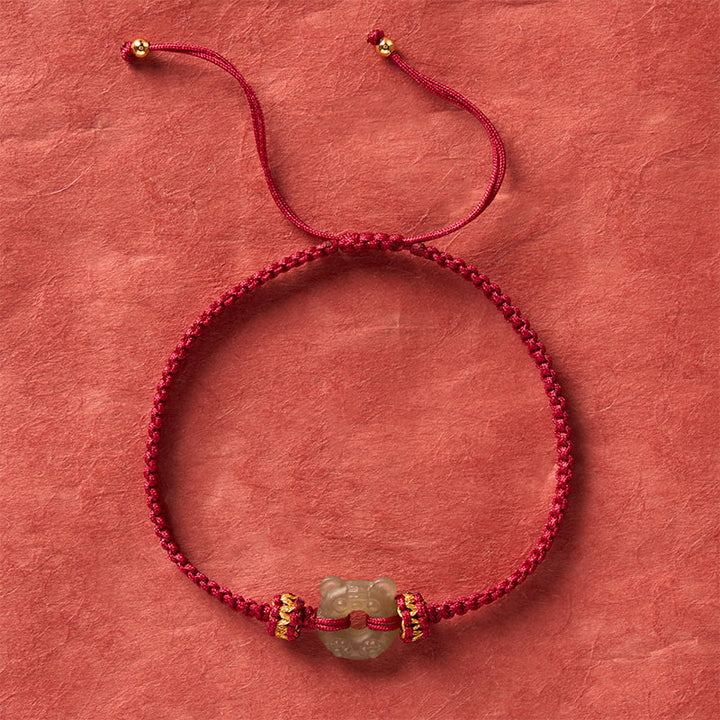 Buddha Stones Jade-Tigerkopf-Design, Friedensschnalle, geflochtenes rotes Armband - image 3