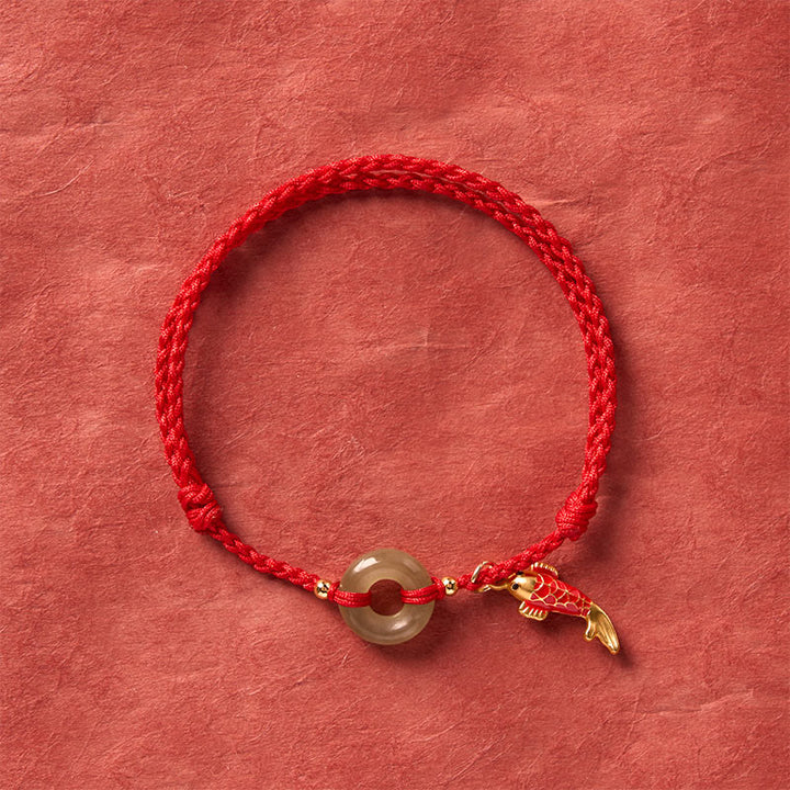 Buddha Stones Koi-Fisch-Anhänger Friedensschnalle Jade-rotes Schnur-Schutzarmband - image 3