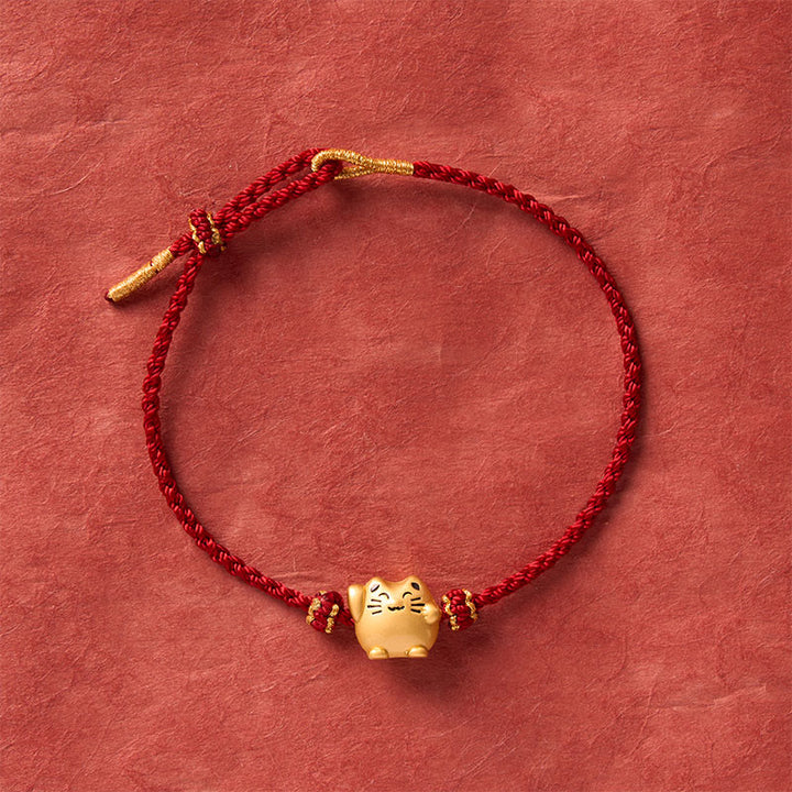 Buddha Stones Rotes Armband aus Kupfer mit Glückskatzenmotiv zum Schutz und Energie - image 3