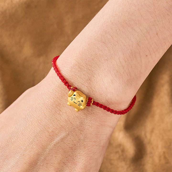 Buddha Stones Rotes Armband aus Kupfer mit Glückskatzenmotiv zum Schutz und Energie - image 4