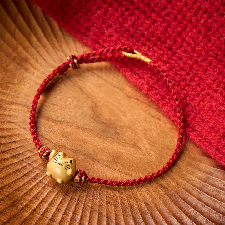 Buddha Stones Rotes Armband aus Kupfer mit Glückskatzenmotiv zum Schutz und Energie - image 1
