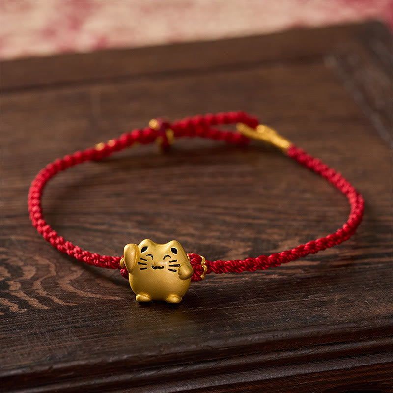 Buddha Stones Rotes Armband aus Kupfer mit Glückskatzenmotiv zum Schutz und Energie - image 2
