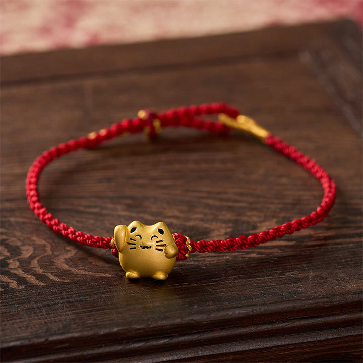 Buddha Stones Rotes Armband aus Kupfer mit Glückskatzenmotiv zum Schutz und Energie - image 2