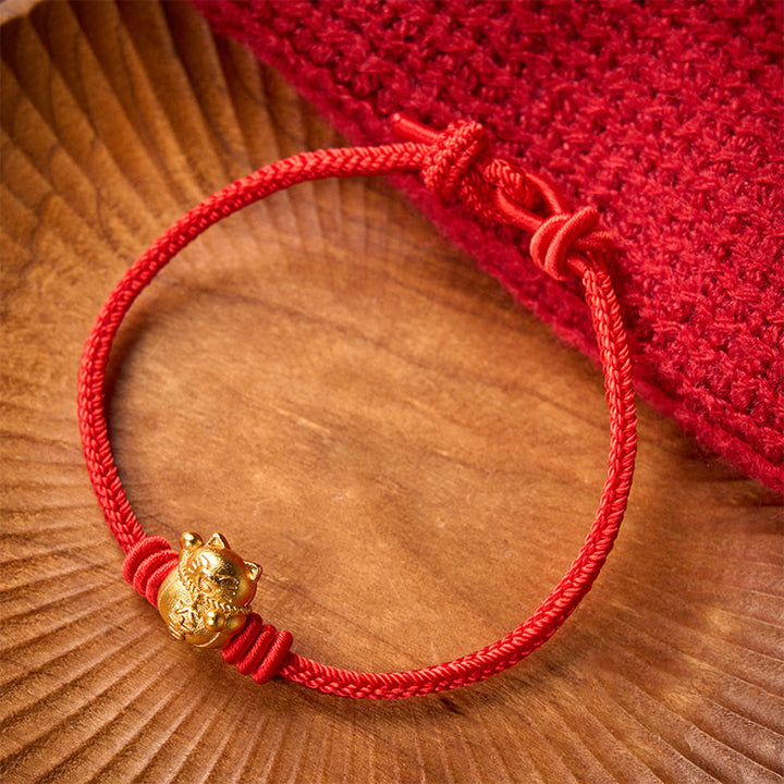 Buddha Stones Handgewebtes, verstellbares Armband aus rotem Kupfergarn mit Glückskatzen-Motiv - image 11