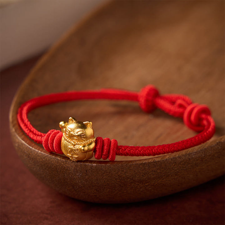 Buddha Stones Handgewebtes, verstellbares Armband aus rotem Kupfergarn mit Glückskatzen-Motiv - image 10