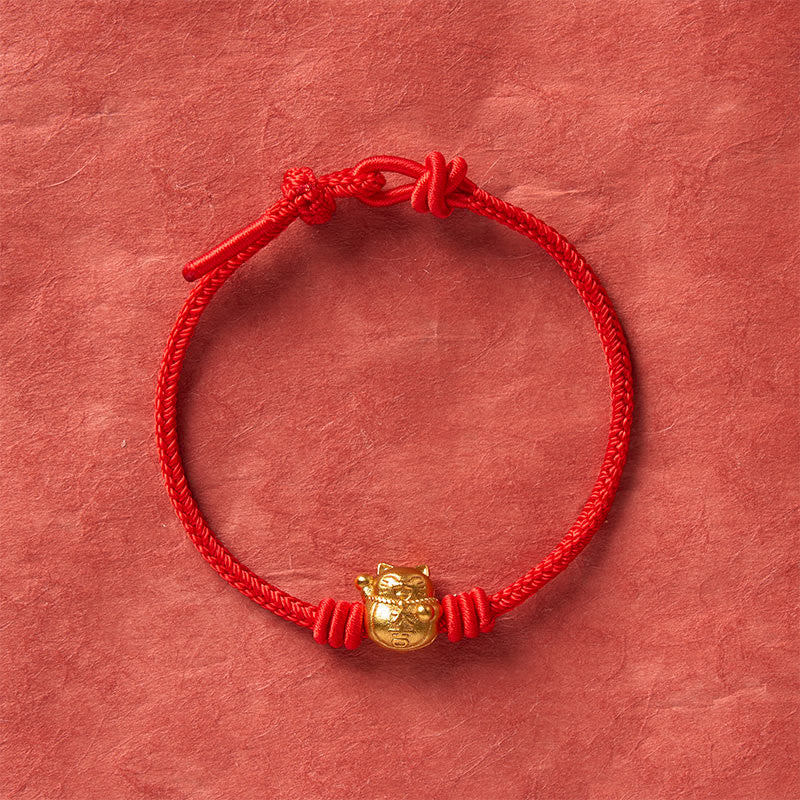 Buddha Stones Handgewebtes, verstellbares Armband aus rotem Kupfergarn mit Glückskatzen-Motiv - image 12