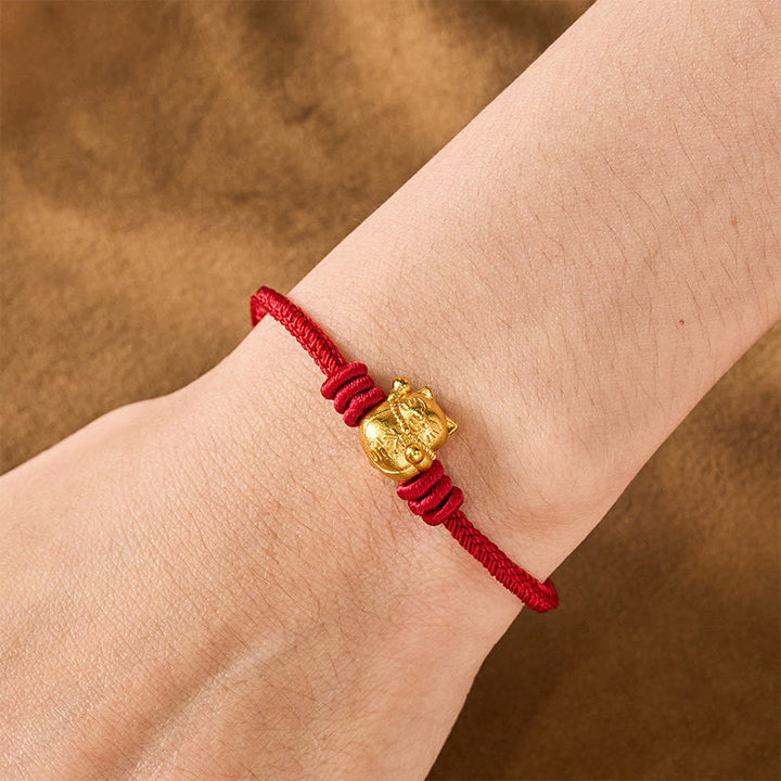 Buddha Stones Handgewebtes, verstellbares Armband aus rotem Kupfergarn mit Glückskatzen-Motiv - image 4
