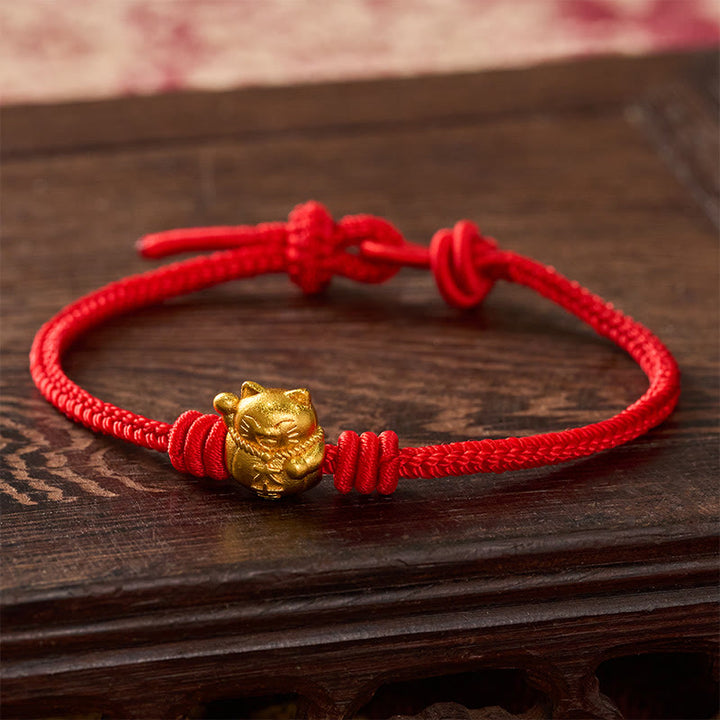 Buddha Stones Handgewebtes, verstellbares Armband aus rotem Kupfergarn mit Glückskatzen-Motiv - Rot - 17-20 cm - image 9