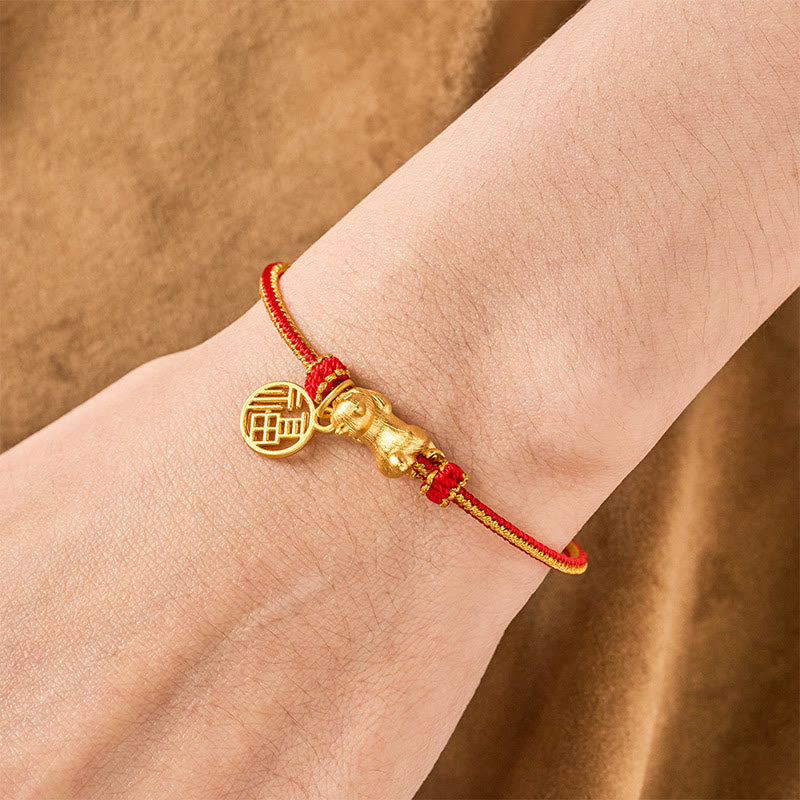 Buddha Stones Armband mit liegender Katze (Fu-Figur) aus kupferrotem Garn, handgewebt, Wohlstandssymbol - image 4