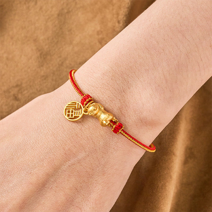 Buddha Stones Armband mit liegender Katze (Fu-Figur) aus kupferrotem Garn, handgewebt, Wohlstandssymbol - image 4