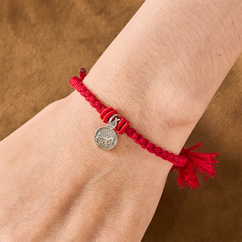 Buddha Stones 925 Sterling Silber Armband mit niedlichem Katzenfisch-Motiv und tibetischem rotem Faden, verstellbar - image 4