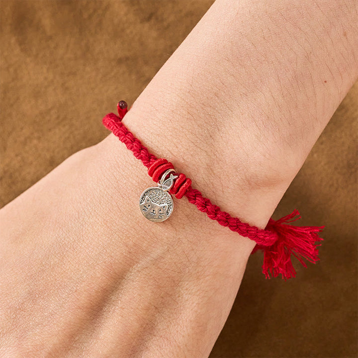 Buddha Stones 925 Sterling Silber Armband mit niedlichem Katzenfisch-Motiv und tibetischem rotem Faden, verstellbar - image 4